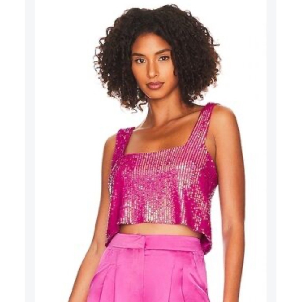 Show Me Your Mumu Tara Crop Top Pink Sequin Square Neck Sleeveless Small